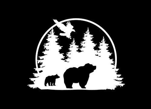 Bear and Cub in Forest Eagle Soaring NOK Decal Vinyl Sticker Cars Trucks Vans Walls LaptopWhite75 x 55 inNOK1146 Bear and Cub in Forest Eagle Soaring NOK Decal Vinyl Sticker Cars Trucks Vans Walls LaptopWhite75 x 55 inNOK1146