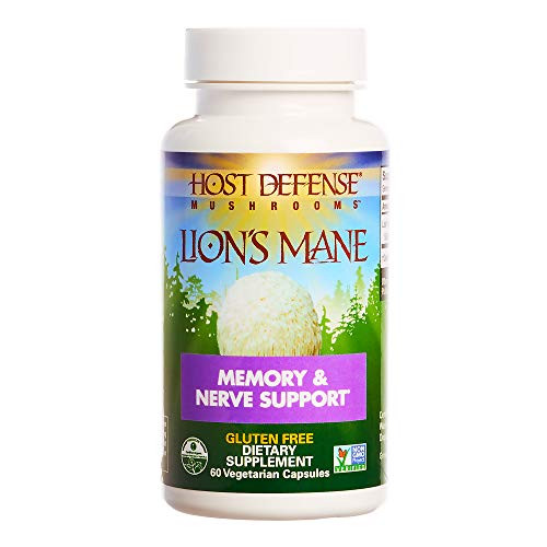 Host Defense Lions Mane Capsules Promotes Mental Clarity Focus and Memory Daily Mushroom Supplement Vegan Organic 60 Capsules 30 Servings