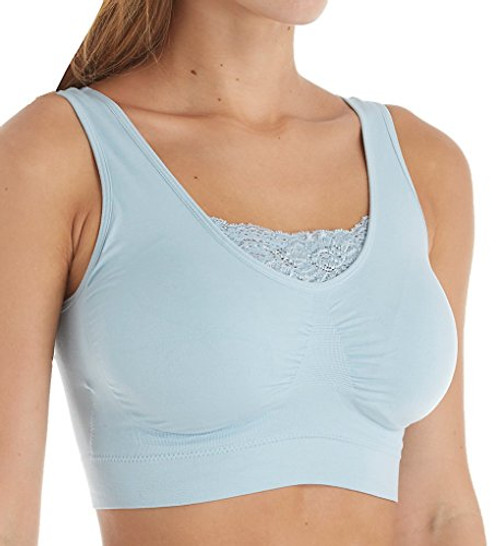 Ahh By Rhonda Shear Womens Double Layer Seamless Bra with lace Inset Bra Sky Blue Extra Large Ahh By Rhonda Shear Womens Double Layer Seamless Bra with lace Inset Bra Sky Blue Extra Large