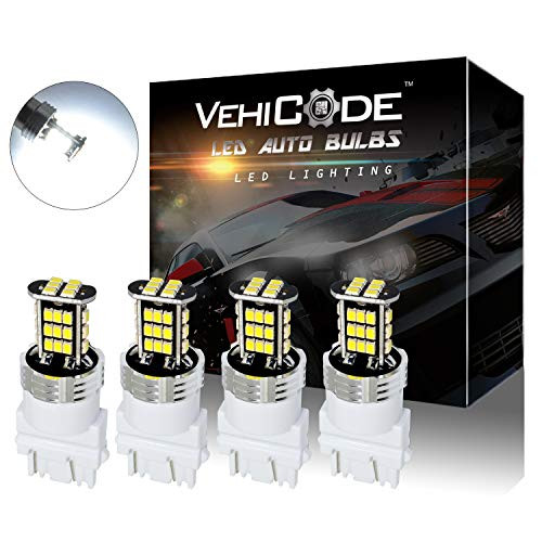 VehiCode Super Bright 1200 Lumens 3157 31563457305741574114 LED Light Bulb 6000K White Kit  Dual Function Replacement for Reverse Backup Daytime Running Parking Light Lamps 4 Pack