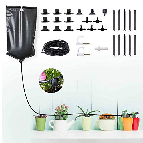Indoor Irrigation System Kit Automatic Drip Irrigation System Garden Watering System DIY Drip Sprinkler System Kit with 10L Water Bag Distribution Tubing Hose Supplies For Potted Flower Patio Lawn