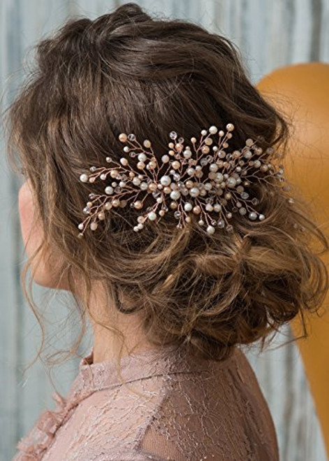 Kercisbeauty Wedding Bridal Bridesmaid Pink Champagne Pearl Beads Rose Gold Hair Comb Updo Hair Accessory Prom Headpiece Kercisbeauty Wedding Bridal Bridesmaid Pink Champagne Pearl Beads Rose Gold Hair Comb Updo Hair Accessory Prom Headpiece