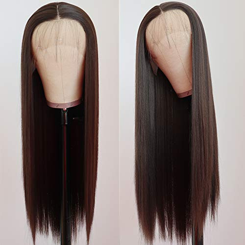 PlatinumHair Long Straight Lace Front Wigs Brown Color Wig Glueless Heat Resistant Fiber Hair Synthetic Lace Front Wigs for Fashion Women PlatinumHair Long Straight Lace Front Wigs Brown Color Wig Glueless Heat Resistant Fiber Hair Synthetic Lace Front Wigs for Fashion Women