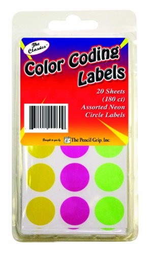 Pencil Grip The Classics Color Coding Labels Neon Circles YellowMagentaGreen 180 Labels per Box 6 Boxes per Pack TPG46006