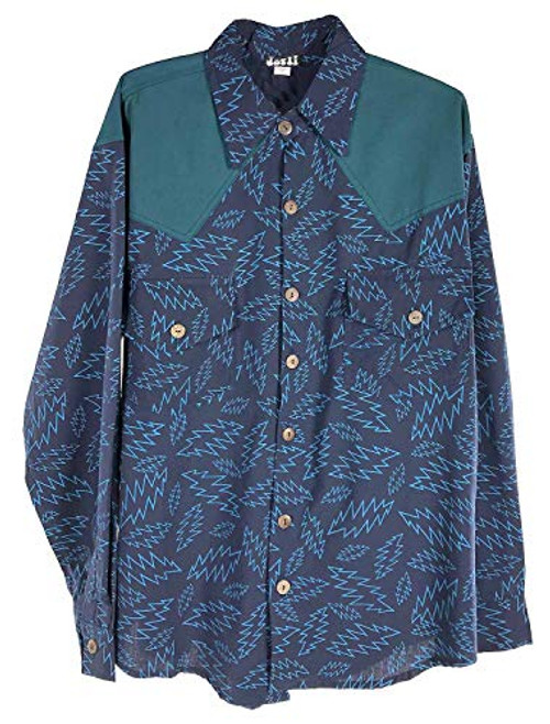 Jedzebel Cotton Long Sleeve Shirt with Bolt Print  Jayli  Grateful Dead  GDSTW81 NavyTeal Large Jedzebel Cotton Long Sleeve Shirt with Bolt Print  Jayli  Grateful Dead  GDSTW81 NavyTeal Large