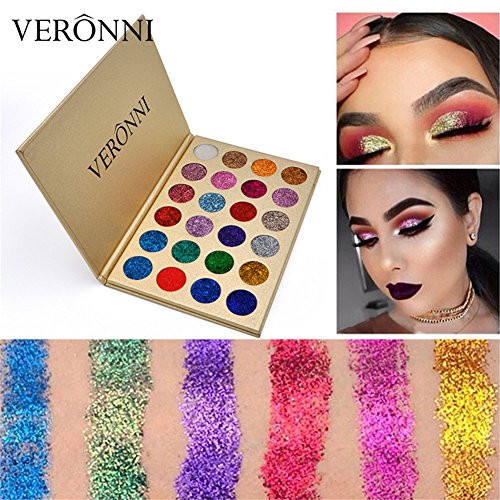 VERONNI Glitter Eyeshadow Palette 24 Colors High Pigment Shining Shimmer Eyeshadow Makeup Beauty Party Palettes 24 Glitter Eyeshadow