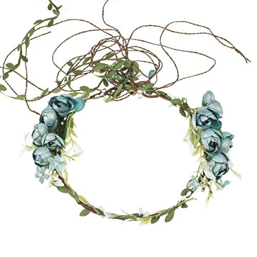 Floral Fall Adjustable Bridal Flower Garland Headband Flower Crown Hair Wreath Halo F83 ABlue Crown