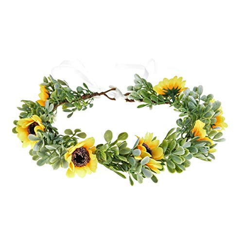 Floral Fall Boho Sunflower Crown Hippies Daisy Hair Wreath Bridal Headpiece Photo Props DY01 Green