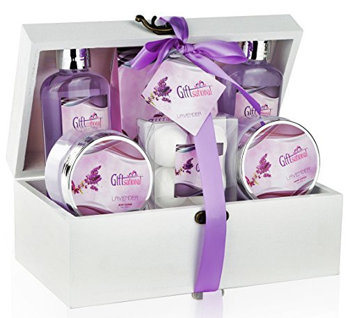 Spa Gift Basket with Sensual Lavender Fragrance Best Mothers Day Birthday Wedding or Anniversary Gift for Women Girls Bath Set Includes Shower Gel Bubble Bath Bath Salts Bath Bombs and More
