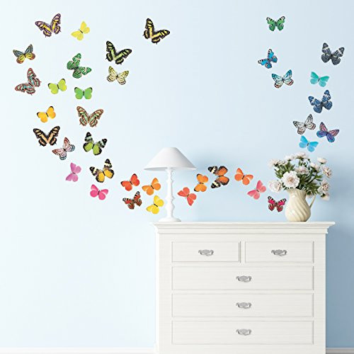 Decowall DA-1705 Vivid Butterflies Kids Wall Decals Wall Stickers Peel and Stick Removable Wall Stickers for Kids Nursery Bedroom Living Room