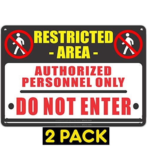 ATX CUSTOM SIGNS  All Weather Metal Warning Sign  Restricted Area Authorized Personnel Only Do Not Enter Sign  Pack of 2 Size 8 x 12