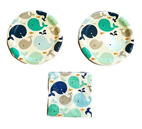 Lil' Spout Whale Party Bundle 9" Plates (16) Napkins (16)