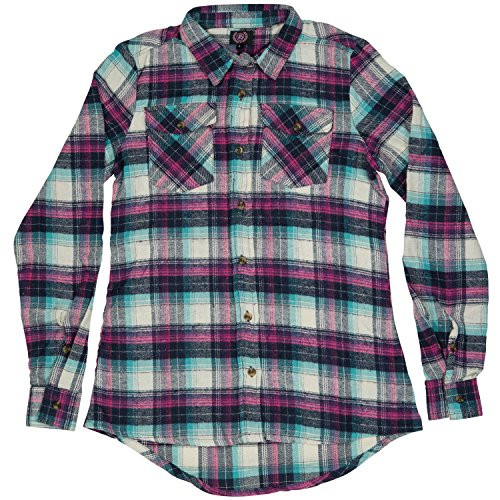 North 15 Womens100 Cotton Yarn Dyed Flannel ShirtL450Design2Lg BluePink
