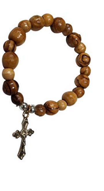 Bethlehem Gifts TM Handcarved Elastic Olive Wood Jerusalem Silver Crucifix Bracelet from The Holy Land Bethlehem Gifts TM Handcarved Elastic Olive Wood Jerusalem Silver Crucifix Bracelet from The Holy Land