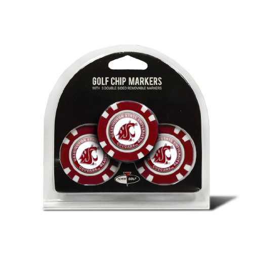 Team Golf NCAA Washington State Cougars Golf Chip Ball Markers 3 Count Poker Chip Size with Pop Out Smaller DoubleSided Enamel Markers