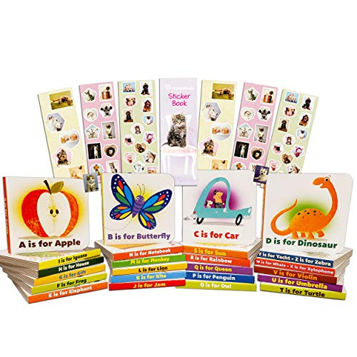 Animal ABC Board Book for Toddlers Babies Alphabet Board Book Set  Pack of 24 Animal Alphabet Mini Book Blocks with Stickers Alphabet ABC Book Set