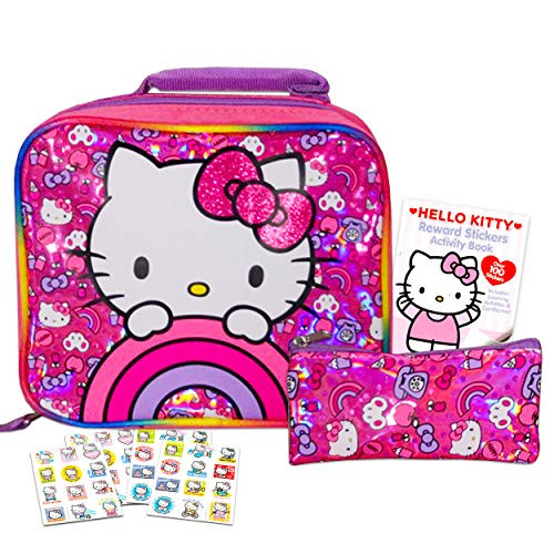 Hello Kitty Lunch Bag for Girls Kids Bundle ~ Premium Insulated Hello Kitty Lunch Box with Accessory Case and Stickers Hello Kitty School Supplies