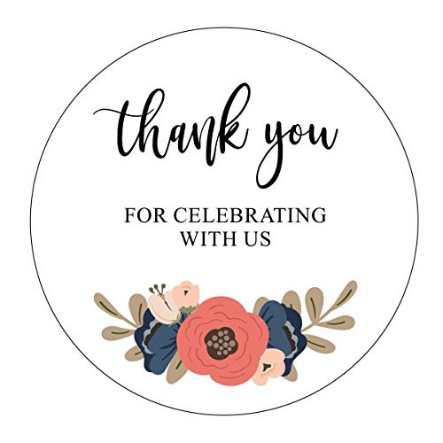 Thank you For Celebrating With Us Stickers Navy Blue and Blush Wedding Floral Stickers Thank You Labels Favor Stickers Thank You For Celebrating With Us Labels