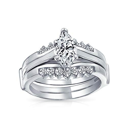 25CT Solitaire Marquise AAA CZ Band Inset Guard Enhancers Engagement Wedding Ring Set For Women 925 Sterling Silver
