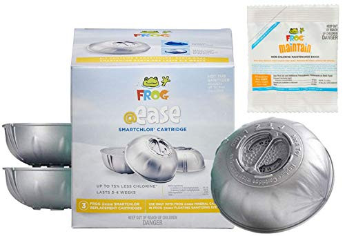 Frog Ease SmartChlor Replacement Cartridges 3 Pack with Bonus Packet of Frog Maintain NonChlorine Shock and Hot Tub Water Balancing Guide