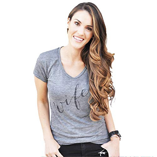 Wifey Shirt Honeymoon tee t Shirts for Women Hubby just Married Bride Couples Tshirt Womens Wedding Wife Bridal Shower Gift Heather Grey Small
