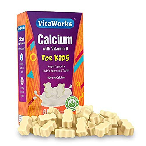 VitaWorks Calcium for Kids Chocolate Vitamin Chew  GMOFree  Great Tasting White Chocolate Flavored Treat w 600mg Calcium  800IU Vitamin D  Kids Calcium Supplement  60 Count 30 Doses