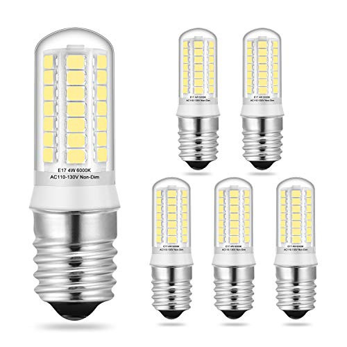 E17 LED Light Bulbs 4W Daylight White 6000K 35W 40W Halogen Bulb Equivalent NonDimmable AC120V Lamp for Home Lighting Range Hood Ceiling Fan Light Pack of 5 Yuiip