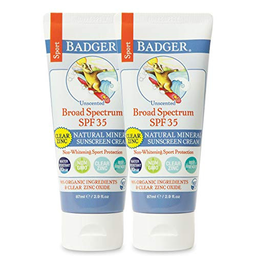 Badger  SPF 35 Clear Zinc Sport Sunscreen Cream  Unscented  Broad Spectrum Water Resistant Reef Safe Sunscreen Natural Mineral Sunscreen with Organic Ingredients 29 fl oz 2 pack