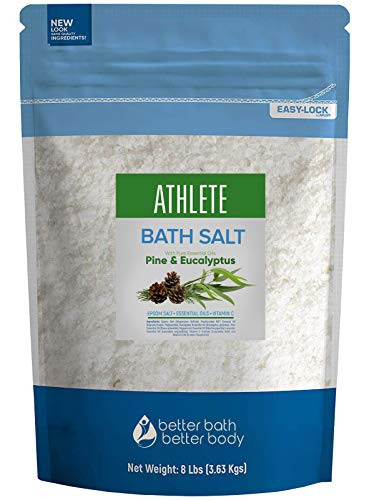 Athlete Bath Salt 128 Ounces Epsom Salt with Natural Lavender Pine Peppermint and Eucalyptus Essential Oils Plus Vitamin C in BPA Free Pouch with Easy PressLock Seal
