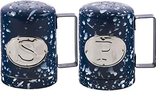 Palais Essentials Salt and Pepper Shakers Set  Elegant Steel Shaker set Speckled Blue