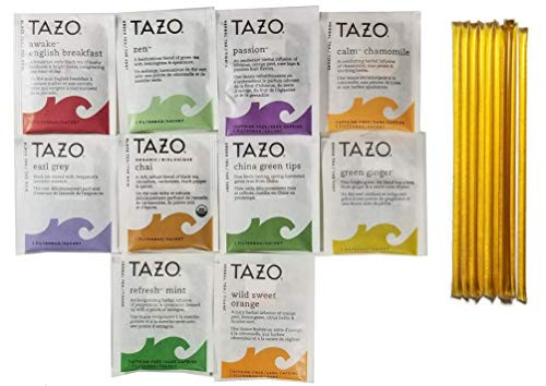 Tazo Tea Bags Sampler Gift Variety Pack 40 Count Box Set With 10 Honey Sticks