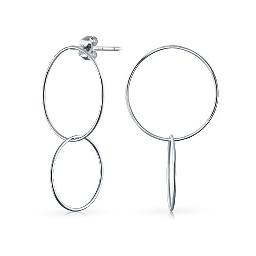 Minimalist Geometric Round Thin Two Interlocking Open Circle Dangle Stud Earrings For Women 925 Sterling Silver 125 In
