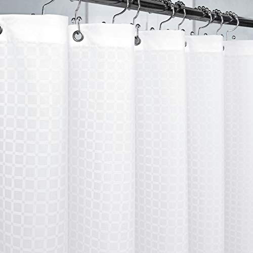 Kikcoin Shower Curtain Waterproof Shower Curtain Liner for Bathroom Extra Long White Fabric Shower Curtains with Square Design 72x72 Inch Kikcoin Shower Curtain Waterproof Shower Curtain Liner for Bathroom Extra Long White Fabric Shower Curtains with Square Design 72x72 Inch