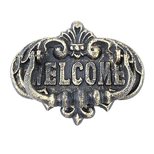 Treasure Gurus Cast Iron Ornate Weathered Brass Welcome Front Door Knocker Rustic Home Decor