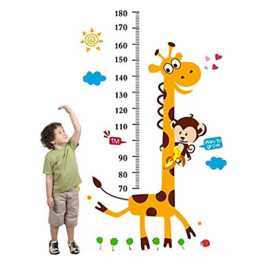 FunSpt Height Growth Chart Wall Sticker Funny Colorful Animals Design Peel and Stick Removable Wall Stickers for Kids Nursery Bedroom Living Room