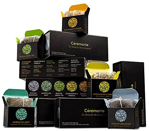 Ceremonie Premium Tea Gift Box  30 Count  5 Individually Wrapped Mesh Bags of 5 Rich Flavors of Herbal Teas and Tea Blends Per Pack 6 Pack  The Spring Collection Variety Sampler Pack