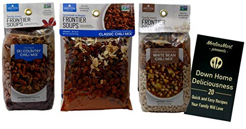 Frontier Soups Gluten Free Chili Mix  Natural Bean Soups 3 Flavor Variety 1 each Hearty Beef Bacon Classic Beef White Bean Turkey 62515 Ounces Plus Recipe Booklet Bundle