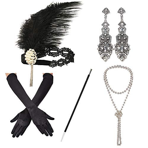 1920s Great Gatsby Accessories Set for WomenCostume Flapper Headpiece Headband Medium M42