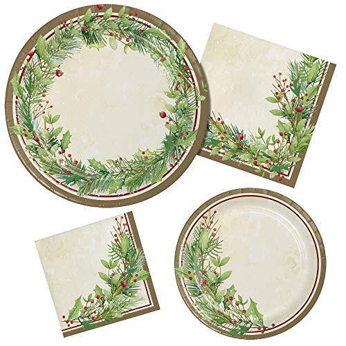 Christmas Winter Wreath Party Kit for 16 GuestsIncludes Plates and Napkins Tableware