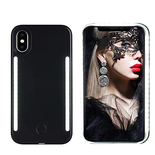 GSRtech Front and Back Selfie Light up Case for iPhone XR Rechargeable Selfie Light and high Brightness Luminous Light Cell Phone Protection Case Black iPhone XR