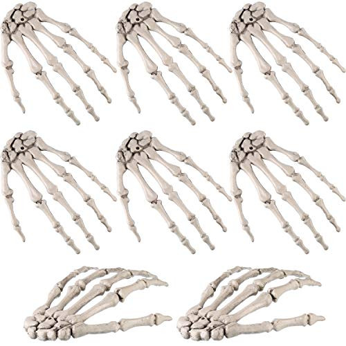 Tatuo 8 Pieces Halloween Realistic Life Size Skeleton Hands Plastic Fake Human Hand Bone Zombie Party Terror Scary Props