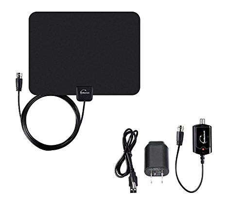 Digital Signal Indoor Leaf Flat TV Antenna For HDTV DTV HD VHF UHF FM AM FTA High Gain (Indoor, 45 Miles (Black))