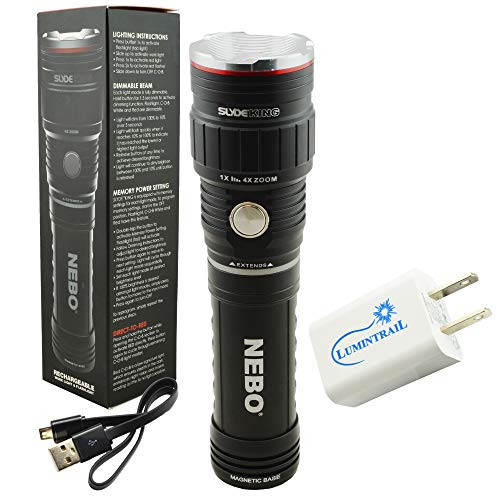NEBO SLYDE KING 500 Lumen Rechargeable LED Flashlight Bundle with Lumintrail USB Adapter