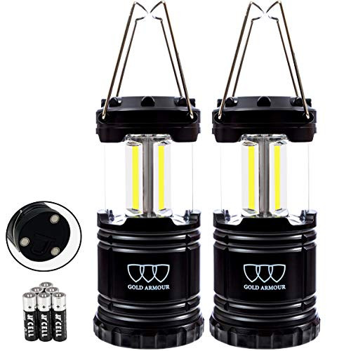 Gold Armour LED Camping Lantern 4 Pack  2 Pack 500 Lumens Survival Kits for Hurricane Emergency Storm Outages Outdoor Portable Lanterns Gear Alkaline Batteries 2Pack Black