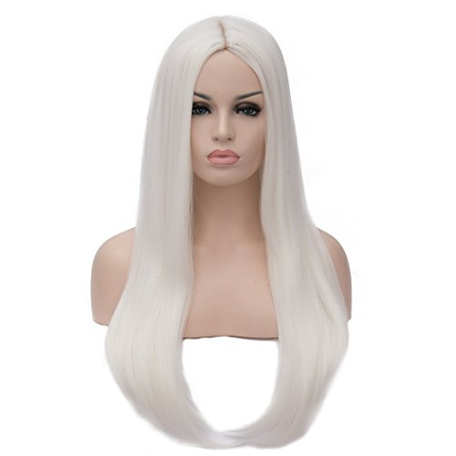 Cying Lin 26 Long Straight White Wigs Middle Parting Wigs for Women Girl Cosplay Party Halloween Costume Wig Include Wig Cap White