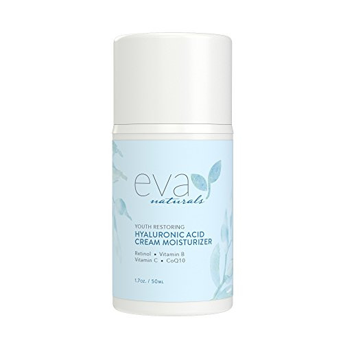 Hyaluronic Acid Moisturizing Cream by Eva Naturals  Best Wrinkle Cream  Facial Moisturizer Dry Skin Cream Retinol Vitamin B C  E CoQ10  AntiAging Reduces Dry Skin Fine Lines  Wrinkles