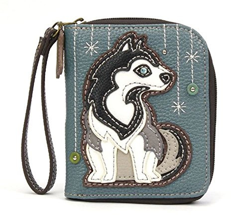 Chala Zip Around Wallet Wristlet 8 Credit Card Slots Sturdy Pu Leather Husky  BlueGray