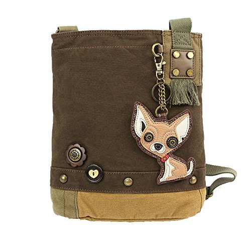 Chala Patch CrossBody Women Handbag Canvas Messenger Bag  Chihuahua  Dark Brown