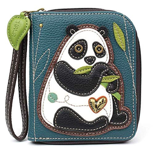 CHALA Zip Around Wallet Wristlet 8 Credit Card Slots Sturdy Pu LeatherPanda Blue