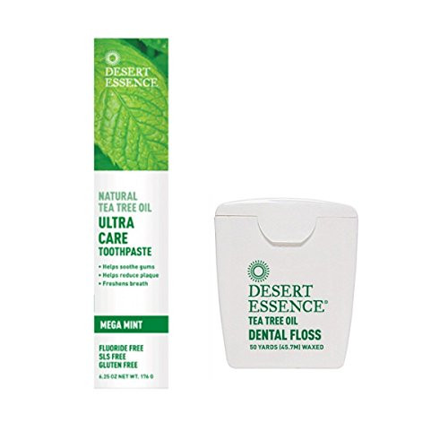 Desert Essence Natural Tea Tree Oil Toothpaste  Floss Bundle  625 Ounce Ultra Care Toothpaste  50 Yards Dental Floss  Freshens Breath  Oral Care  Refreshing Taste